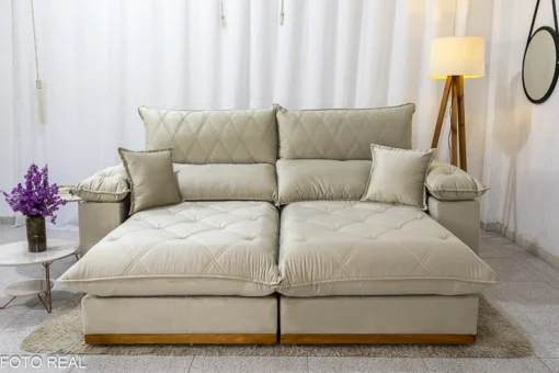 Sofá Retrátil Reclinável Magnum Veludo Bege 818 Larg. 2.50m - Molas Ensacadas - Imagem 6