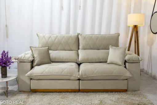 Sofá Retrátil Reclinável Magnum Veludo Bege 818 Larg. 2.50m - Molas Ensacadas - Imagem 5