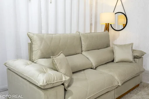 Sofá Retrátil Reclinável Magnum Veludo Bege 818 Larg. 2.50m - Molas Ensacadas - Imagem 4