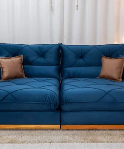 Sofá Retrátil Reclinável 2.30m Gran Bello (BARUC) Veludo Azul – D33 e Molas Ensacadas