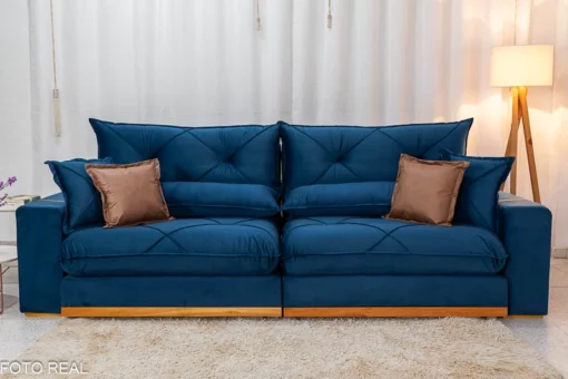 Sofá Retrátil Reclinável 2.90m Gran Bello (BARUC) Veludo Azul – D33 e Molas Ensacadas - Imagem 6