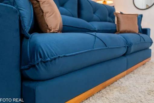 Sofá Retrátil Reclinável 2.30m Gran Bello (BARUC) Veludo Azul – D33 e Molas Ensacadas - Imagem 4