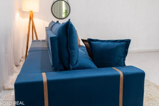 Sofá Retrátil Reclinável 2.30m Gran Bello (BARUC) Veludo Azul – D33 e Molas Ensacadas - Imagem 3