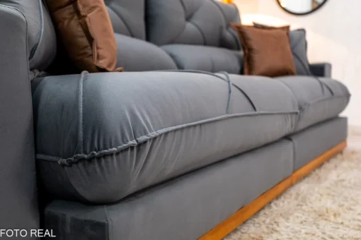 Sofá Retrátil Reclinável 2.90m Gran Bello (BARUC) Veludo Cinza – D33 e Molas Ensacadas - Imagem 2