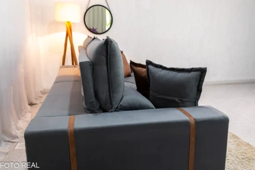 Sofá Retrátil Reclinável 2.90m Gran Bello (BARUC) Veludo Cinza – D33 e Molas Ensacadas - Imagem 3