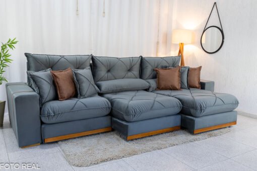 Sofá Retrátil Reclinável Gran Bello (BARUC) 3.20m Veludo Cinza - D33 e Molas Ensacadas - Imagem 9