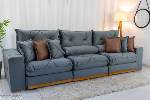 Sofá Retrátil Reclinável Gran Bello (BARUC) 3.20m Veludo Cinza - D33 e Molas Ensacadas - Imagem 8