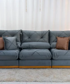 Sofá Retrátil Reclinável Gran Bello (BARUC) 3.20m Veludo Cinza - D33 e Molas Ensacadas