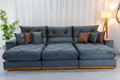 Sofá Retrátil Reclinável Gran Bello (BARUC) 3.20m Veludo Cinza - D33 e Molas Ensacadas - Imagem 6
