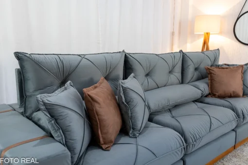 Sofá Retrátil Reclinável Gran Bello (BARUC) 3.20m Veludo Cinza - D33 e Molas Ensacadas - Imagem 2