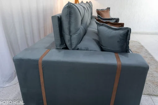 Sofá Retrátil Reclinável Gran Bello (BARUC) 3.20m Veludo Cinza - D33 e Molas Ensacadas - Imagem 3