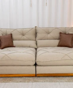 Sofá Retrátil Reclinável Gran Bello (BARUC)  2.90m Linho Bege - D33 e Molas Ensacadas