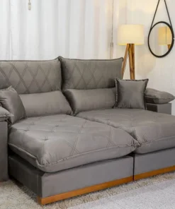 Sofá Retrátil Reclinável Magnum 2.10m Veludo Cinza 813 - Molas ensacadas