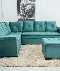 Sofá Canto 5 lugares com Puff Alemanha Veludo Verde Tiffany A40