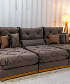 Sofá Retrátil Reclinável Gran Bello (BARUC) 3.20m Veludo Marrom – D33 e Molas Ensacadas