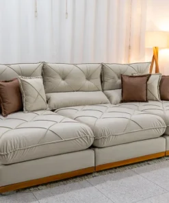 Sofá Retrátil Reclinável Gran Bello (BARUC) 3.20m Veludo Bege – D33 e Molas Ensacadas  MEDIDAS: