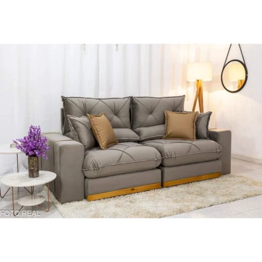 Sofá Retrátil Reclinável Gran Bello (BARUC) 2.90m em Veludo Capuccino - Conforto e Estilo em Sua Sala
