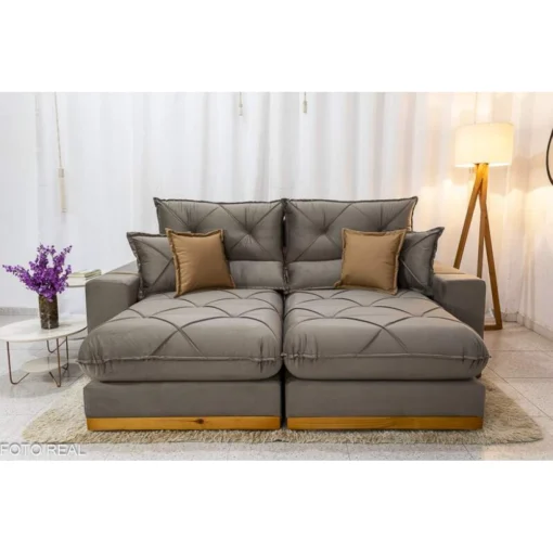 Sofá Retrátil Reclinável Gran Bello (BARUC) 2.50m em Veludo Capuccino - Conforto e Estilo em Sua Sala