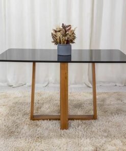 Base Mesa Pedro 6 lugares Vidro Preto 160x80 Madeira Maciça Art Assento - Entregue Montada