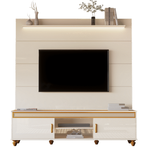 Painel até 75" Bliss + Rack Comodoro 1.8 Off White/Cedro - EDN MÓVEIS - Imagem 7