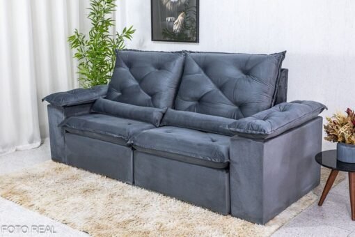 Sofá Retrátil Reclinável Roma Veludo Cinza 20 Larg. 2.30m - D28 Soft - Imagem 4