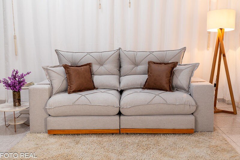 Sofá Retrátil Reclinável Gran Bello (BARUC) Linho Cinza Larg. 2.50m - D33 e Molas Ensacadas - Imagem 5