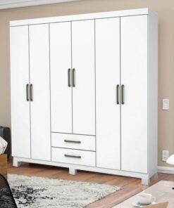 Roupeiro Solteiro Áries Branco 6 Portas 2 Gavetas C/Pés Larg. 1.53m - Carioca