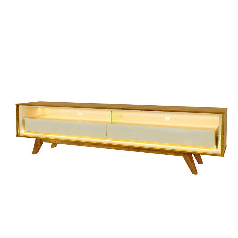 Rack Requinte Naturale/off Larg. 1.72m + Painel Nobre Naturale Ripado C/ Led 100% MDF TV até 85 Polegadas Larg. 1.85m - Gelius - Imagem 6