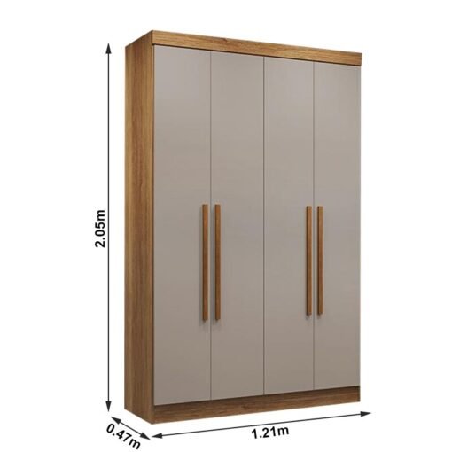 Guarda-Roupa Solteiro Recife 4 Portas 2 Gavetas Larg. 1.21m Cinamomo/Off White Sallêto - Imagem 3