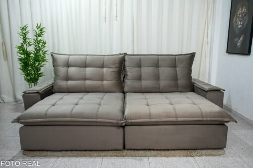 Sofá Retrátil Reclinável Atenas 2.90m Veludo Cinza 813 D33 e Molas Ensacadas - Imagem 5