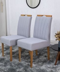 2 Cadeiras Gabi Linho Cinza 202 Madeira Maciça Bom Lar - Entregue Montada