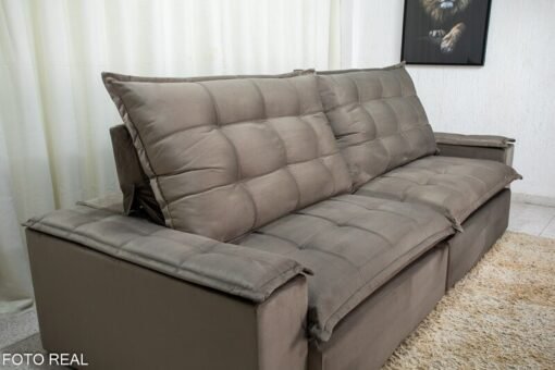 Sofá Retrátil Reclinável Atenas 2.90m Veludo Cinza 813 D33 e Molas Ensacadas - Imagem 3