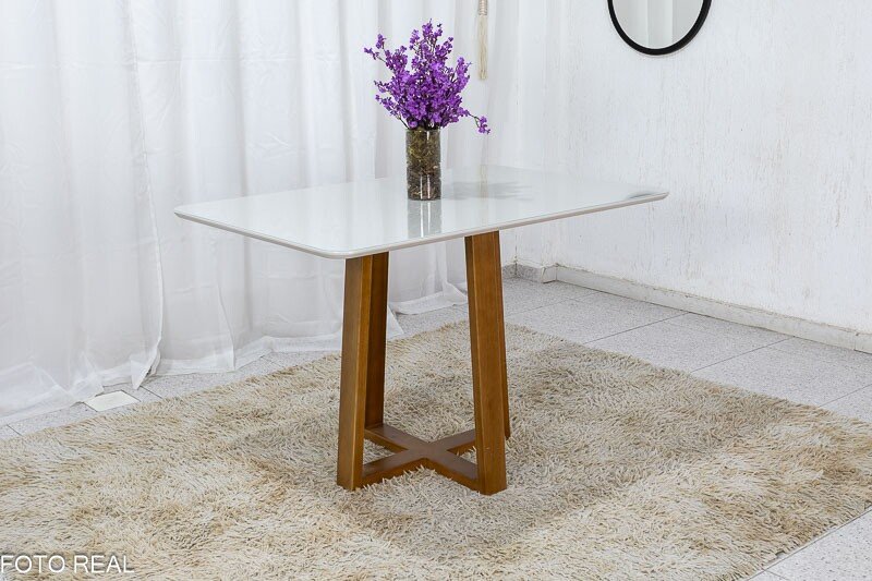 Mesa de Jantar Pedro Mel Vidro Off 120×80 4 Cadeiras Lisboa Veludo Terracota 513 Madeira Maciça Entregue Montada - Art Assento - Imagem 6