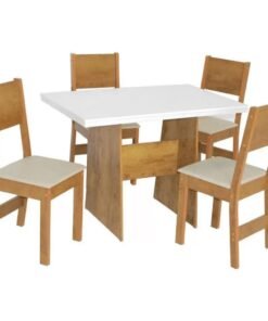 Mesa de Jantar Destak 1.08x0.68 com 4 Cadeiras Milena - Naturale/Off