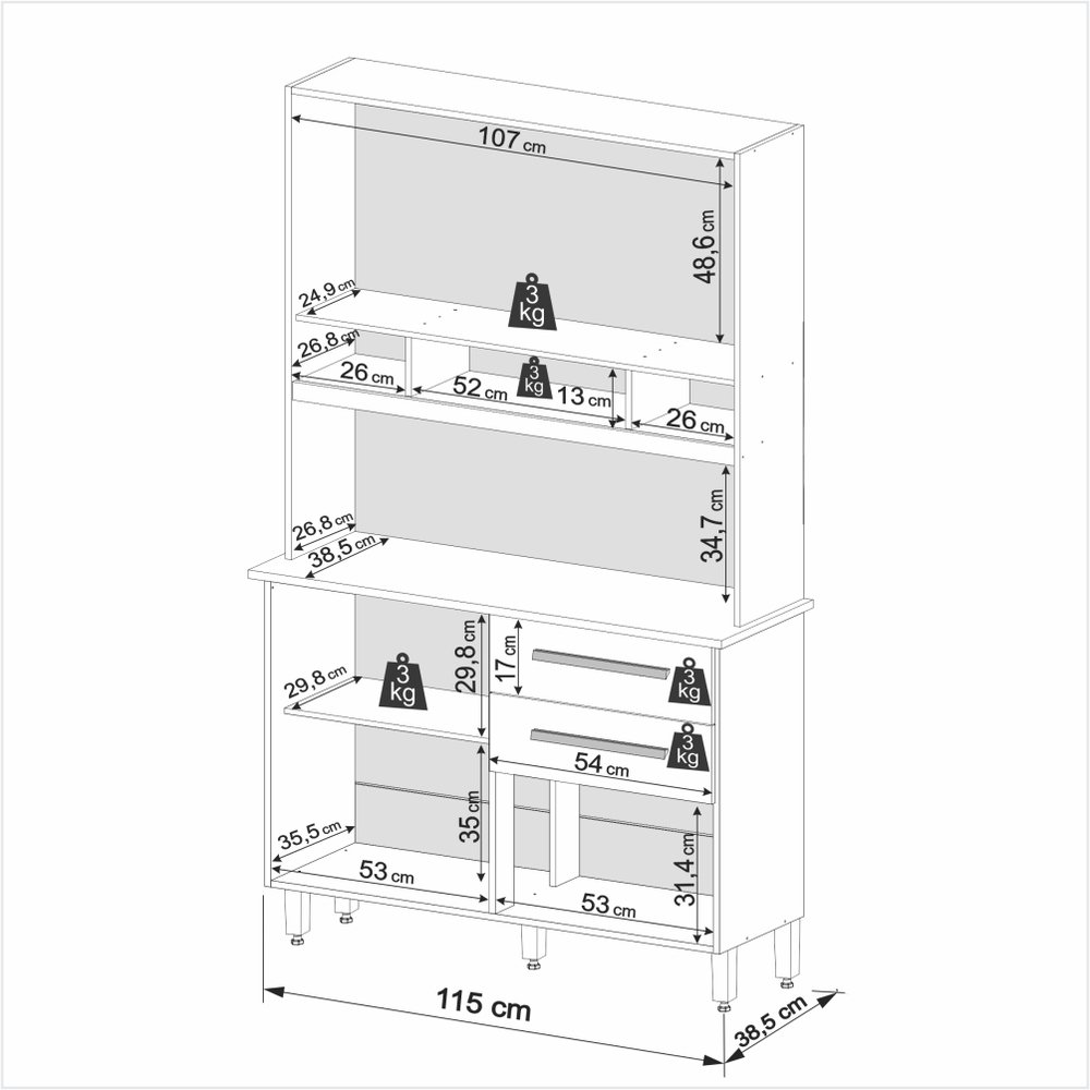 Kit Cozinha Sofia 1,15 m Branco/Neve – IMOP - Imagem 3