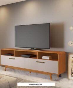 Rack Bancada Cristal Candian Larg. 2.00m Cinamomo/Off Ideal para TVs até 70 Polegadas JCM