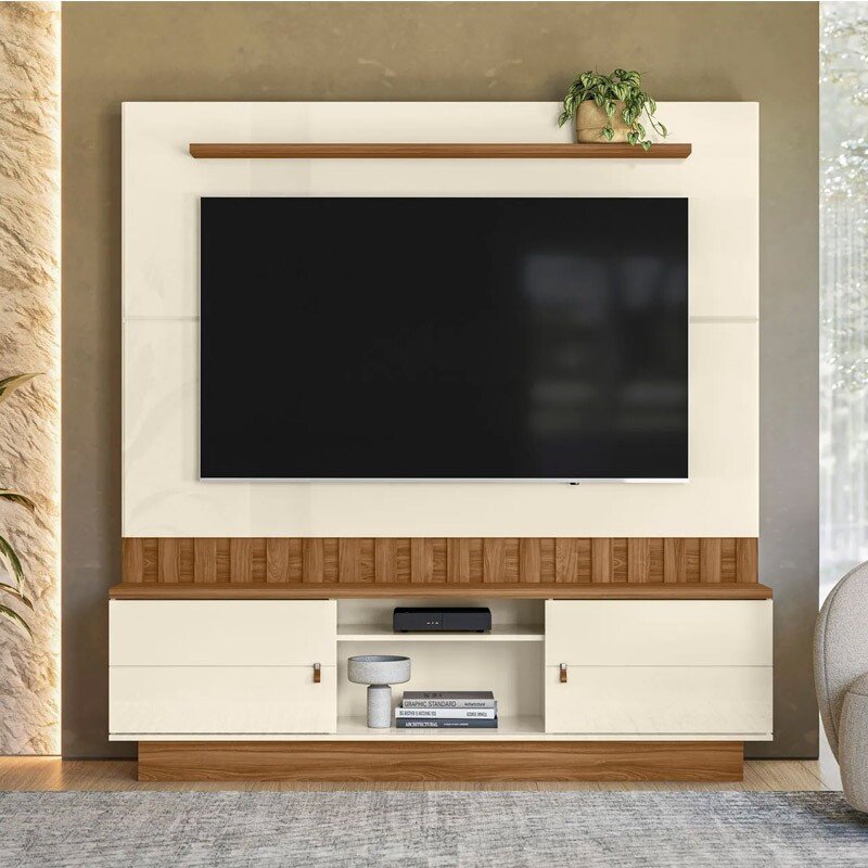 Home Florianópolis com Detalhe Ripado Off-Amêndoa Larg.1.75m -Mobler