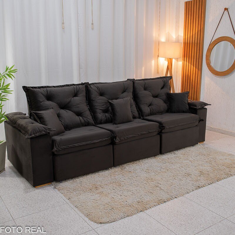 Sofá Retrátil Reclinável Porto Madri 2.70m Veludo Marrom Café - D28 Pró Aditivada - Imagem 3