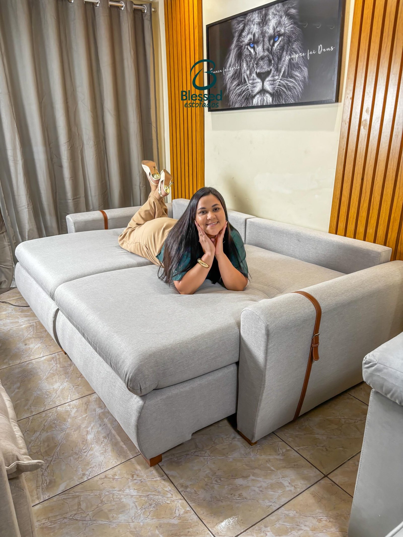 Sofá cama Trevo 3 em 1 Caixa zero - 2.30 m Linho cinza prata - Imagem 2