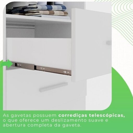 Guarda-Roupa Solteiro Estrela 6 Portas 2 Gavetas Branco Larg. 1.50m Sallêto Pés Grátis - Imagem 6