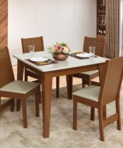 Mesa Giovana 90x90 c/4 Cadeiras Elane - Naturale/Off White