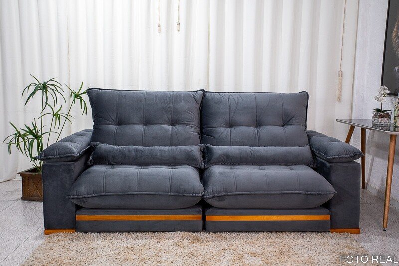 Sofá Retrátil Reclinável Ibis Veludo Cinza 814 Larg. 2.30m - D33 e Molas Ensacadas - Imagem 5