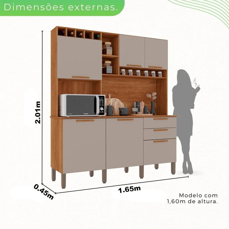 Armário Cozinha New Topázio Cinamomo/Off 6 Portas 2 Gavetas Larg. 1.65m - Sallêto - Imagem 3
