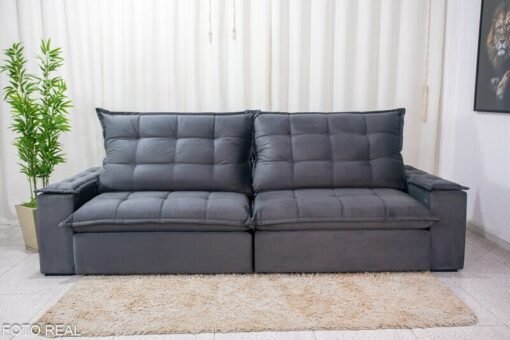 Sofá Retrátil Reclinável Atenas 2.90m Veludo Cinza 814 D33 e Molas Ensacadas - Imagem 4