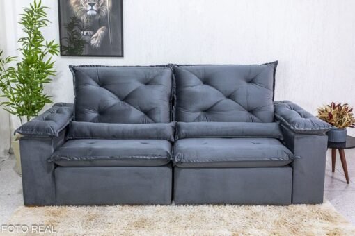 Sofá Retrátil Reclinável Roma Veludo Cinza 20 Larg. 2.30m - D28 Soft - Imagem 5