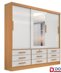 Roupeiro Casal Meridian Plus Cinamomo/Off 3 Portas 9 Gavetas C/ 1 Espelho Larg. 2.00m - D Doro