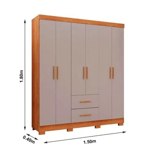 Guarda-Roupa Solteiro Estrela 6 Portas 2 Gavetas Cinamomo/Off White Larg. 1.50m Sallêto Pés Grátis - Imagem 3