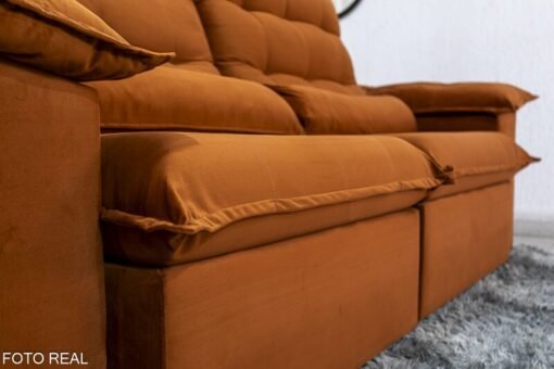 Sofá Retrátil Reclinável Emanuelly Veludo Terracota Larg.  2.00m - D28 Soft e Molas bonnel - Imagem 7
