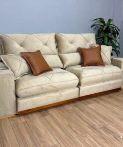 Sofá Retrátil e Reclinável Gran Bello 2.00m - Bege Veludo