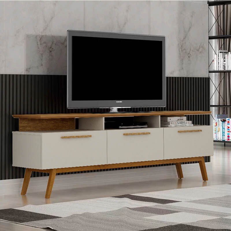 Rack Bancada São Paulo Larg.2.00m TV até 70 Polegadas Off/Cinamomo Valdemoveis